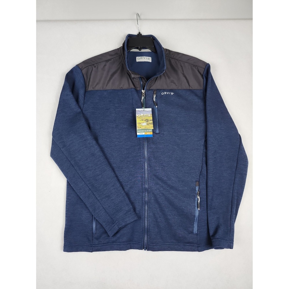 Orvis NWT Bonded Mesh Full-Zip Jacket Mens L Navy Blue Fleece Lined Zip Pockets